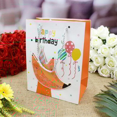 Asorti Happy Birthday Safari Desen Hediyelik Karton Çanta 12'Li Paket - 5