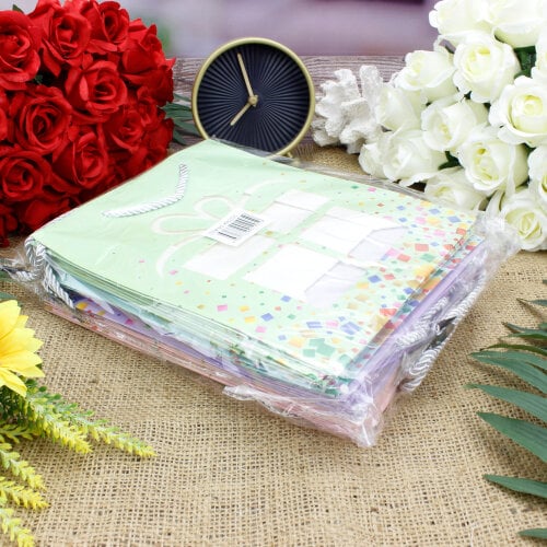  Asorti Hediye Paket Asetatlı Hediyelik Karton Çanta 12'Li Paket - 11