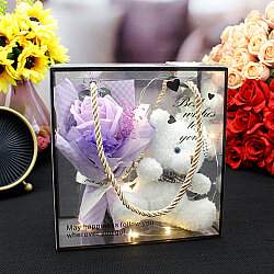 Asorti Işıklı Just For You Peluş Ayıcıklı Gül Buketi Saplı Asetat Kutulu Aranjman - 4