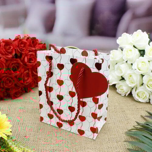 Asorti Kalp Desen Hediyelik Karton Çanta 12'Li Paket - 3