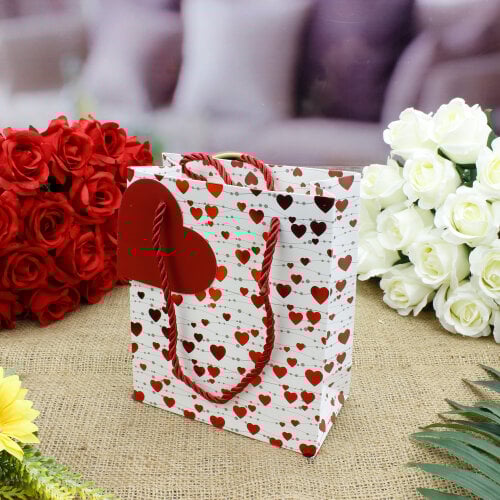 Asorti Kalp Desen Hediyelik Karton Çanta 12'Li Paket - 5