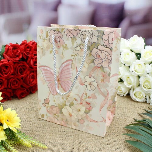 Asorti Kelebek Desen Hediyelik Karton Çanta 12'Li Paket - 2