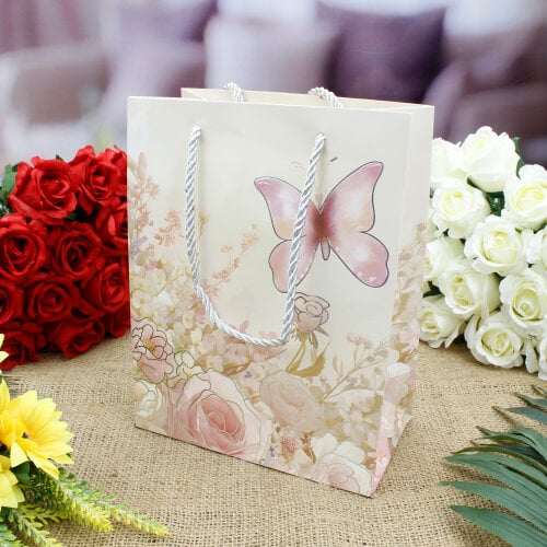 Asorti Kelebek Desen Hediyelik Karton Çanta 12'Li Paket - 3