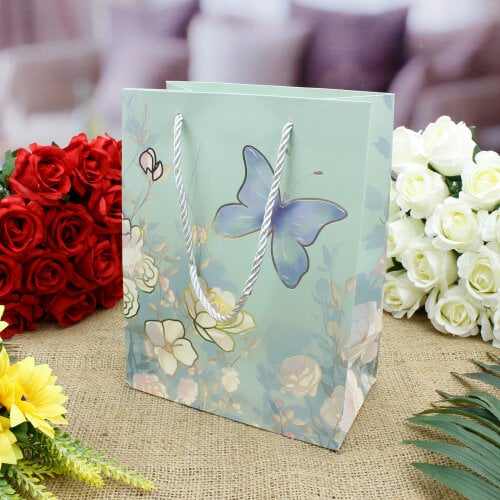 Asorti Kelebek Desen Hediyelik Karton Çanta 12'Li Paket - 4