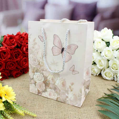 Asorti Kelebek Desen Hediyelik Karton Çanta 12'Li Paket - 5
