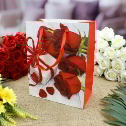 Asorti Kırmızı Gül Desen Hediyelik Karton Çanta 12'Li Paket - 2