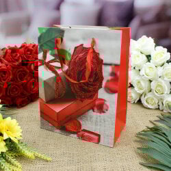 Asorti Kırmızı Gül Desen Hediyelik Karton Çanta 12'Li Paket - 4