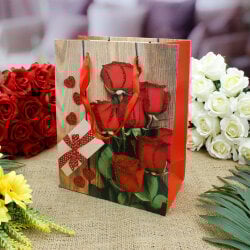 Asorti Kırmızı Gül Desen Hediyelik Karton Çanta 12'Li Paket - 5