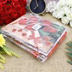 Asorti Kırmızı Gül Desen Hediyelik Karton Çanta 12'Li Paket - 7