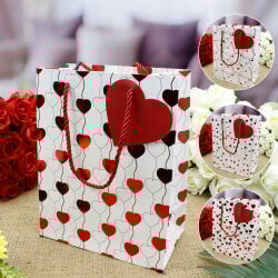 Asorti Küçük Boy Kalp Desen Hediyelik Karton Çanta 12'Li Paket - 1