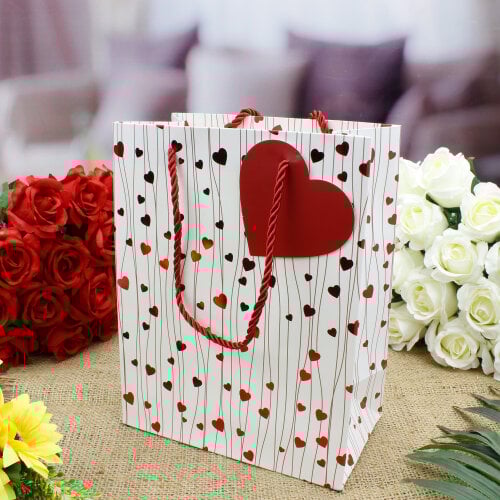 Asorti Küçük Boy Kalp Desen Hediyelik Karton Çanta 12'Li Paket - 4