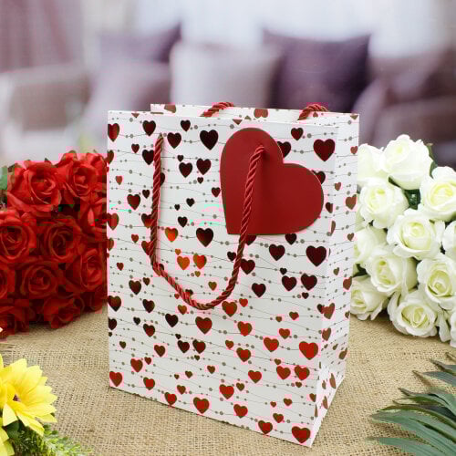 Asorti Küçük Boy Kalp Desen Hediyelik Karton Çanta 12'Li Paket - 5