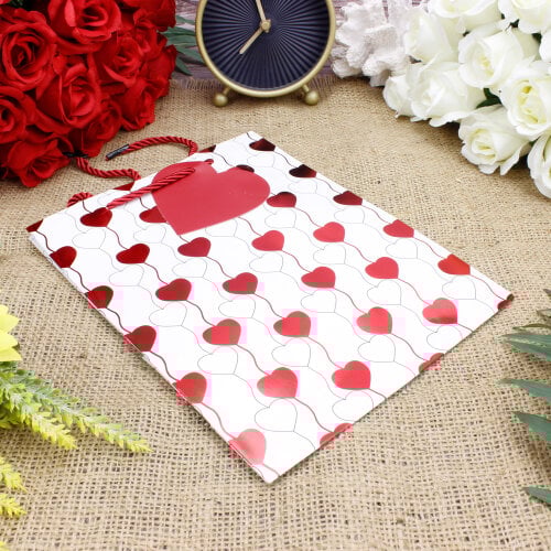 Asorti Küçük Boy Kalp Desen Hediyelik Karton Çanta 12'Li Paket - 6