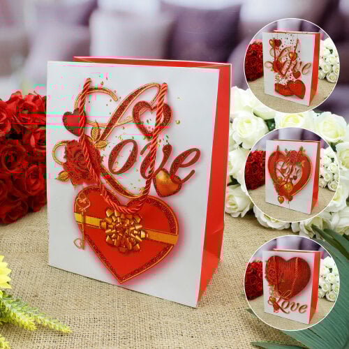 Asorti Love Desen Hediyelik Karton Çanta 12'Li Paket - 1