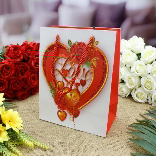 Asorti Love Desen Hediyelik Karton Çanta 12'Li Paket - 4