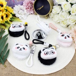 Asorti Panda Desenli Bileklikli Peluş Ayna Anahtarlık - 1