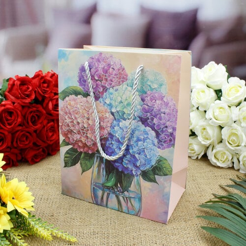 Asorti Parlak Çiçek Desen Hediyelik Karton Çanta 12'Li Paket - 5