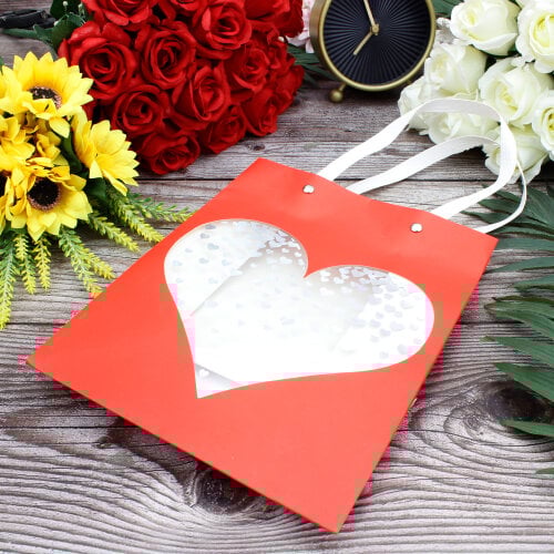 Asorti Simli Kalp Desen Pencereli Çanta 12'Li Paket - 7