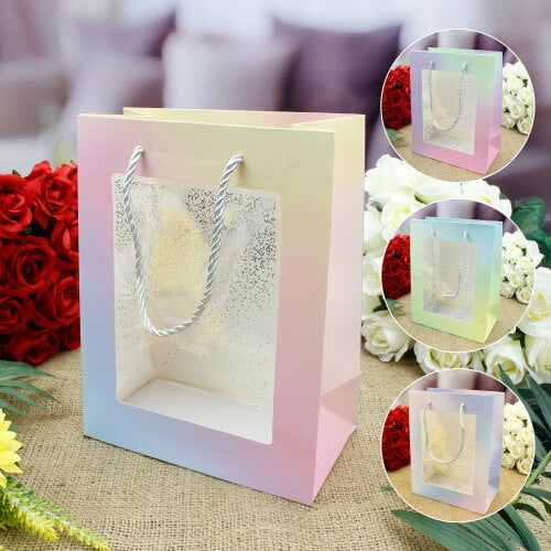 Asorti Simli Pencereli Hediyelik Karton Çanta 12'Li Paket - 1