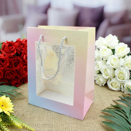 Asorti Simli Pencereli Hediyelik Karton Çanta 12'Li Paket - 2