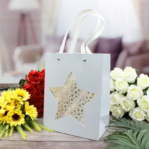 Asorti Simli Yıldız Desen Pencereli Çanta 12'Li Paket - 4