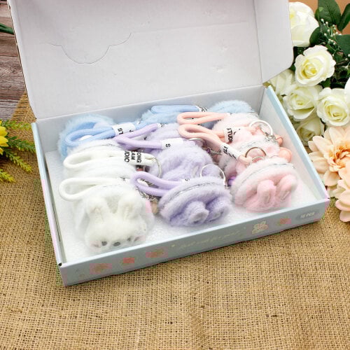 Asorti Tavşan Desenli Bileklikli Peluş Ayna Anahtarlık - 3