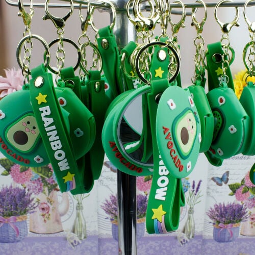Aynalı Avokado Silikon Bileklikli Anahtarlık 12'li Paket - Kare Dekor