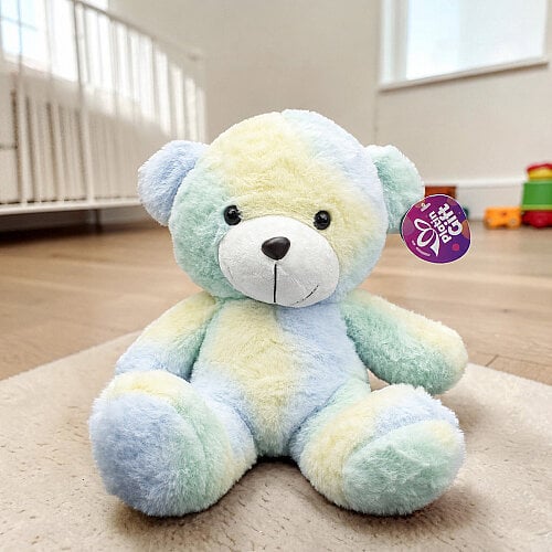  Batik Desenli Sevimli Peluş Ayı Mavi Mint Sarı 27 cm - Toptanalim