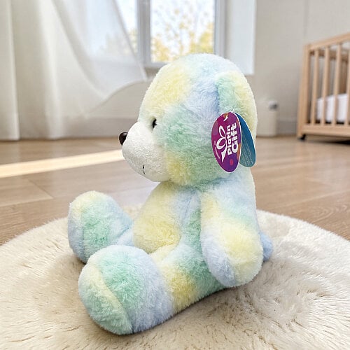  Batik Desenli Sevimli Peluş Ayı Mavi Mint Sarı 27 cm - Toptanalim (1)