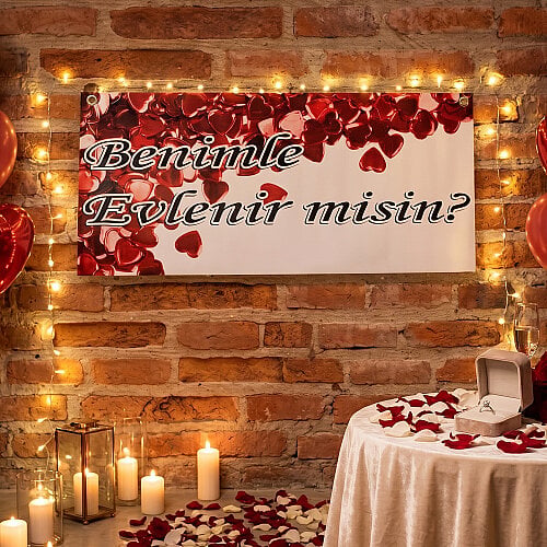 Benimle Evlenir Misin Yazılı Evlilik Teklifi Fon Afişi 36x80 cm - Toptanalim