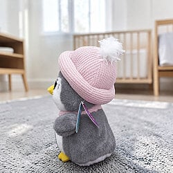 Bereli ve Atkılı Sevimli Peluş Penguen Gri 27 cm - 2