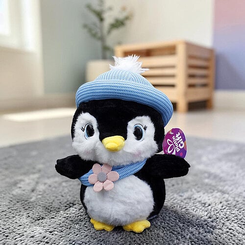 Bereli ve Atkılı Sevimli Peluş Penguen Mavi 25 cm - Toptanalim