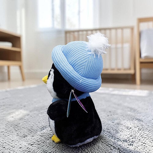 Bereli ve Atkılı Sevimli Peluş Penguen Mavi 25 cm - Toptanalim (1)