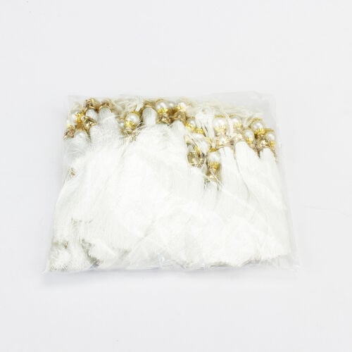 Beyaz Gold Kapaklı İncili Püskül 12 CM - Kare Dekor (1)