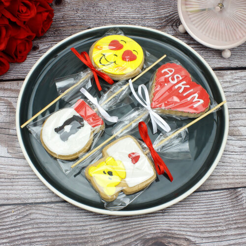 24'lü Paket Birinci Kalite Hand Made Aşk Tasarım Kurabiye - 3