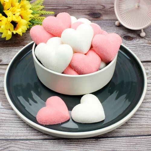 50'li Paket Birinci Kalite Kalp Tasarım Mini Yumuşak Şeker (Marshmallow) - 1