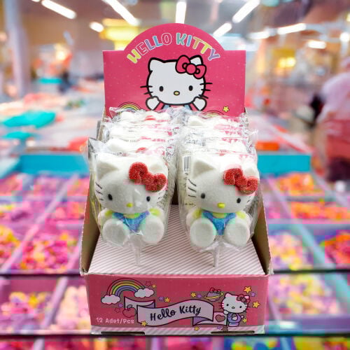 12'li Paket Birinci Kalite Mavi Hello Kitty Tasarım Mini Yumuşak Şeker (Marshmallow) - 1