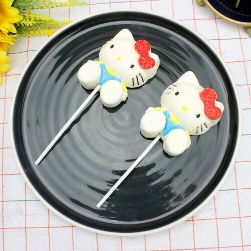 12'li Paket Birinci Kalite Mavi Hello Kitty Tasarım Mini Yumuşak Şeker (Marshmallow) - 2