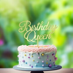 Birthday Queen Yazılı Pasta Süsü Gold Renk - 1