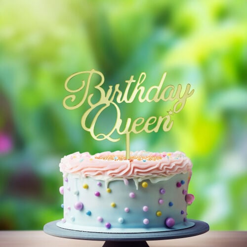 Birthday Queen Yazılı Pasta Süsü Gold Renk - 1