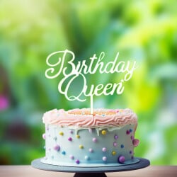 Birthday Queen Yazılı Pasta Süsü Gümüş Renk - 1