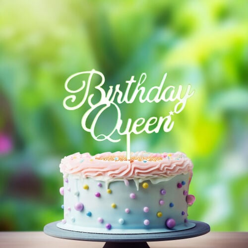 Birthday Queen Yazılı Pasta Süsü Gümüş Renk - 1