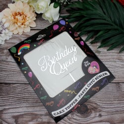 Birthday Queen Yazılı Pasta Süsü Gümüş Renk - 3