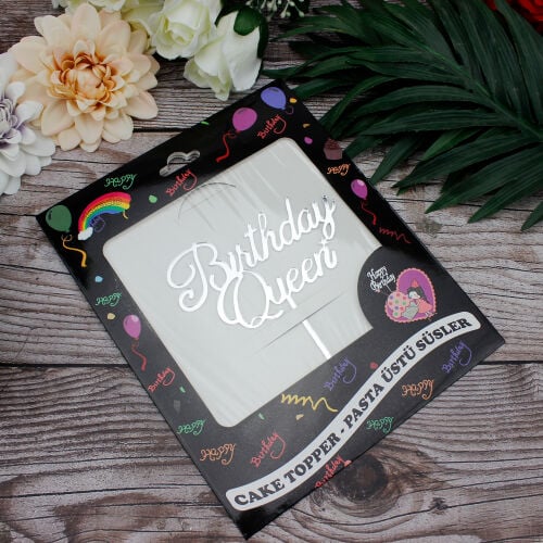 Birthday Queen Yazılı Pasta Süsü Gümüş Renk - 3