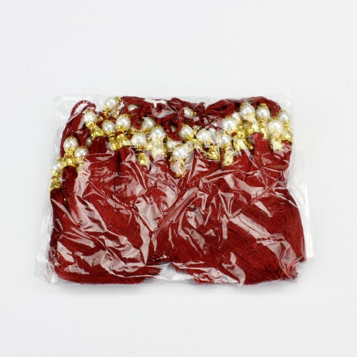 Bordo Gold Kapaklı İncili Püskül 12 CM - Kare Dekor (1)