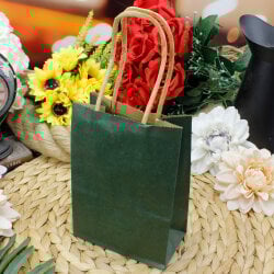 Büküm Saplı Koyu Yeşil Kağıt Çanta 12'li Paket - 1