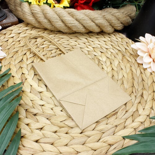 Büküm Saplı Kraft Kağıt Çanta 12'li Paket - Kare Dekor (1)