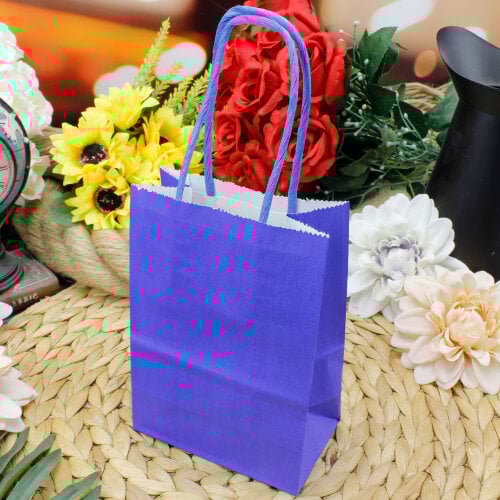 Büküm Saplı Lacivert Kağıt Çanta 12'li Paket - Kare Dekor