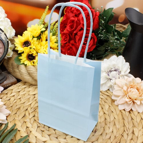 Büküm Saplı Mavi Kağıt Çanta 12'li Paket - Kare Dekor