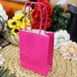 Büküm Saplı Pembe Kağıt Çanta 12'li Paket - 1